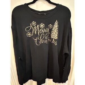 Merry Christmas Sweatshirt Leopard Print‎ Holiday Black Long Sleeve